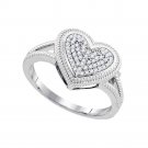 10k White Gold Diamond Heart Love Anniversary Promise Engagement Ring 1/6 Cttw