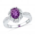 Womens Amethyst Solitaire Diamond Ring Oval Lab-Created 10k White Gold 1.73 CT