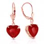 14K Solid Rose Gold Leverback Earrings Natural 10mm Heart rubyes