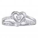 14k White Gold Womens Round Diamond Solitaire Heart Fashion Ring 1/8
