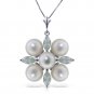 Womens 6.3 Carat 14K Solid White Gold Kissing Spree Aquamarine pearl Necklace