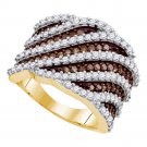 10kt Yellow Gold Round Brown Color Enhanced Diamond Diagonal Stripe Fashion Ring