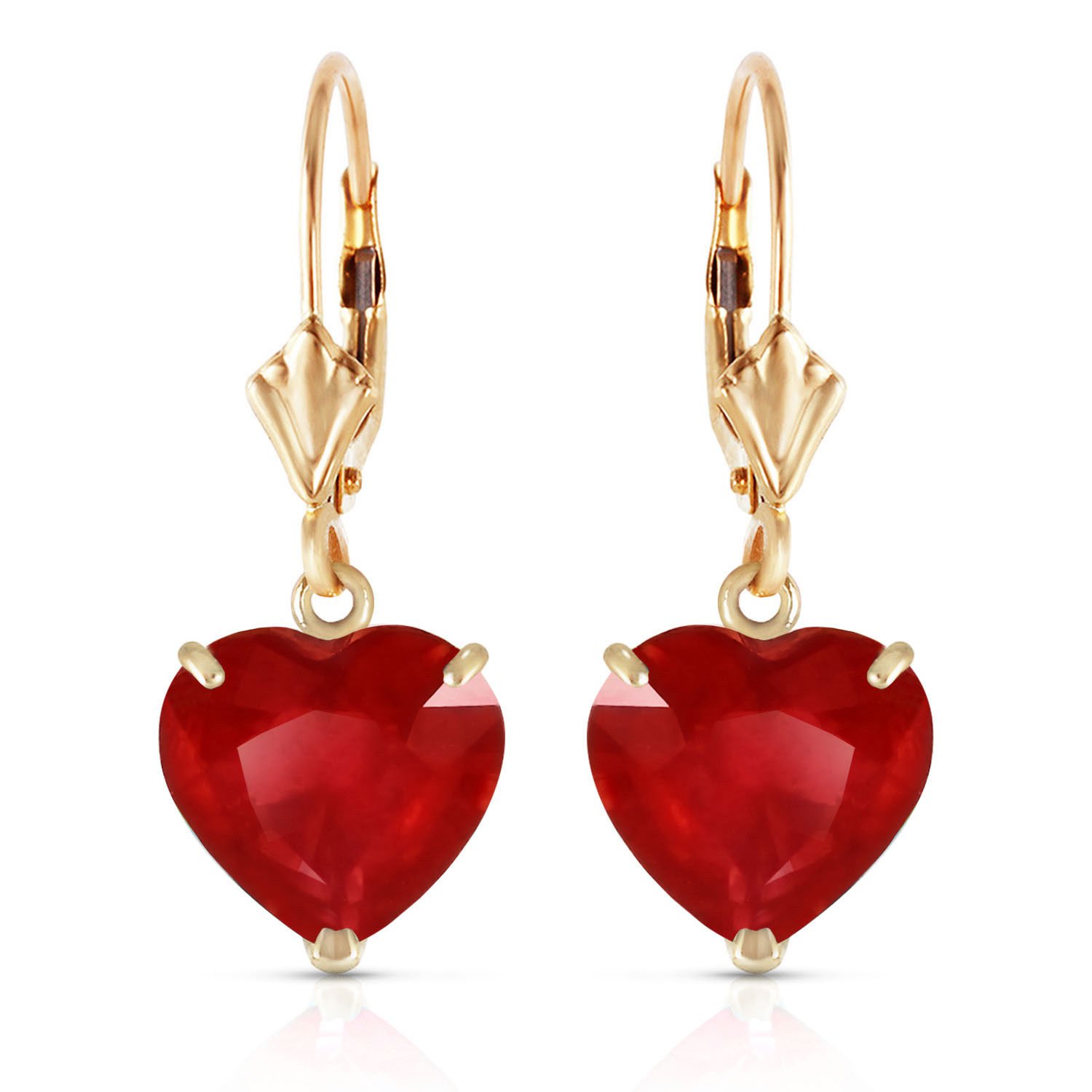 14K Solid Gold Leverback Earrings Natural 10mm Heart rubyes