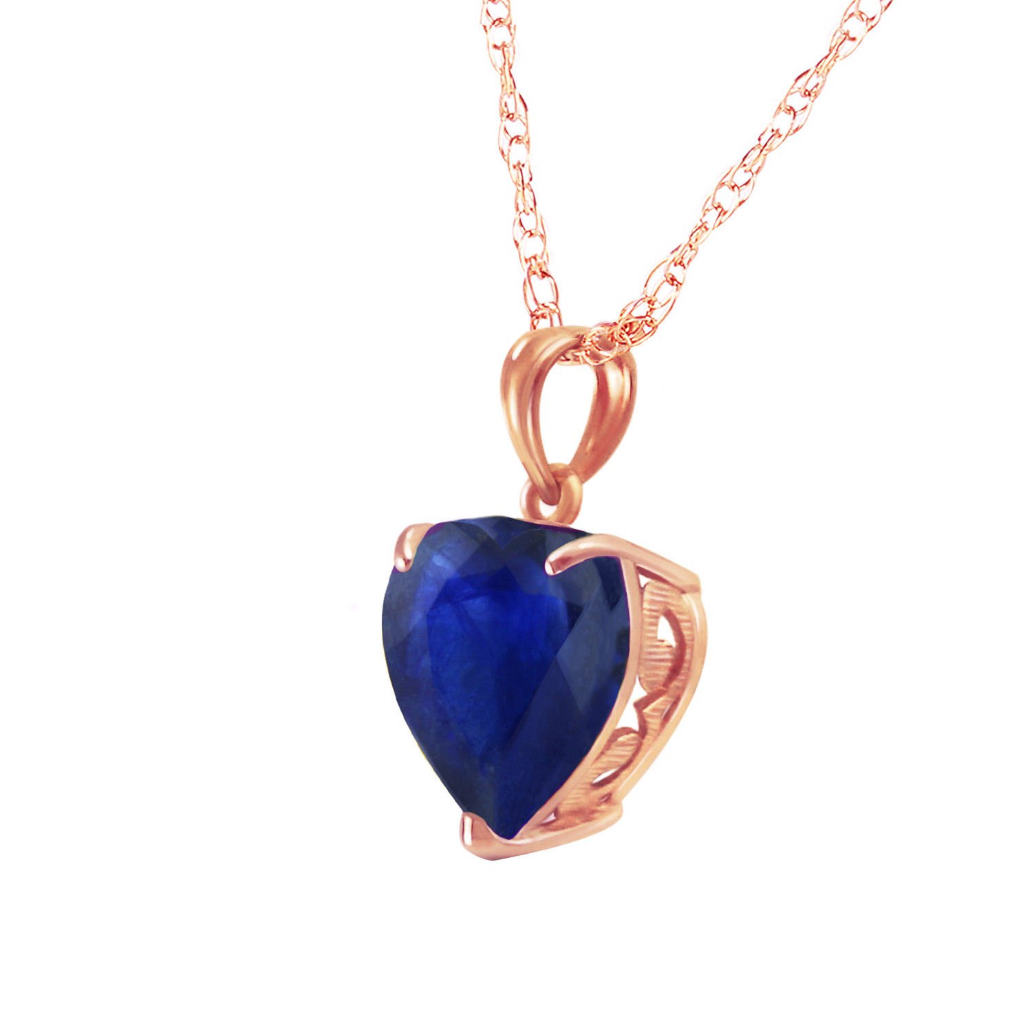 14K Solid Rose Gold Necklace with Natural 10mm Heart Sapphire