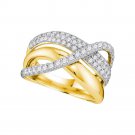 14k Yellow Gold Womens Round Diamond Triple Row Crossover Strand Band 1.00 Cttw