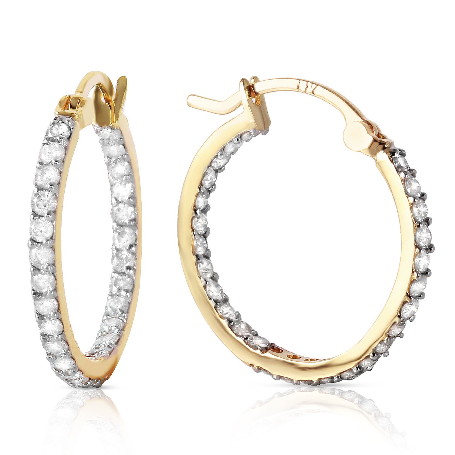 Ctw K Solid Gold Hoop Earrings Natural Diamond Gemstone Womens