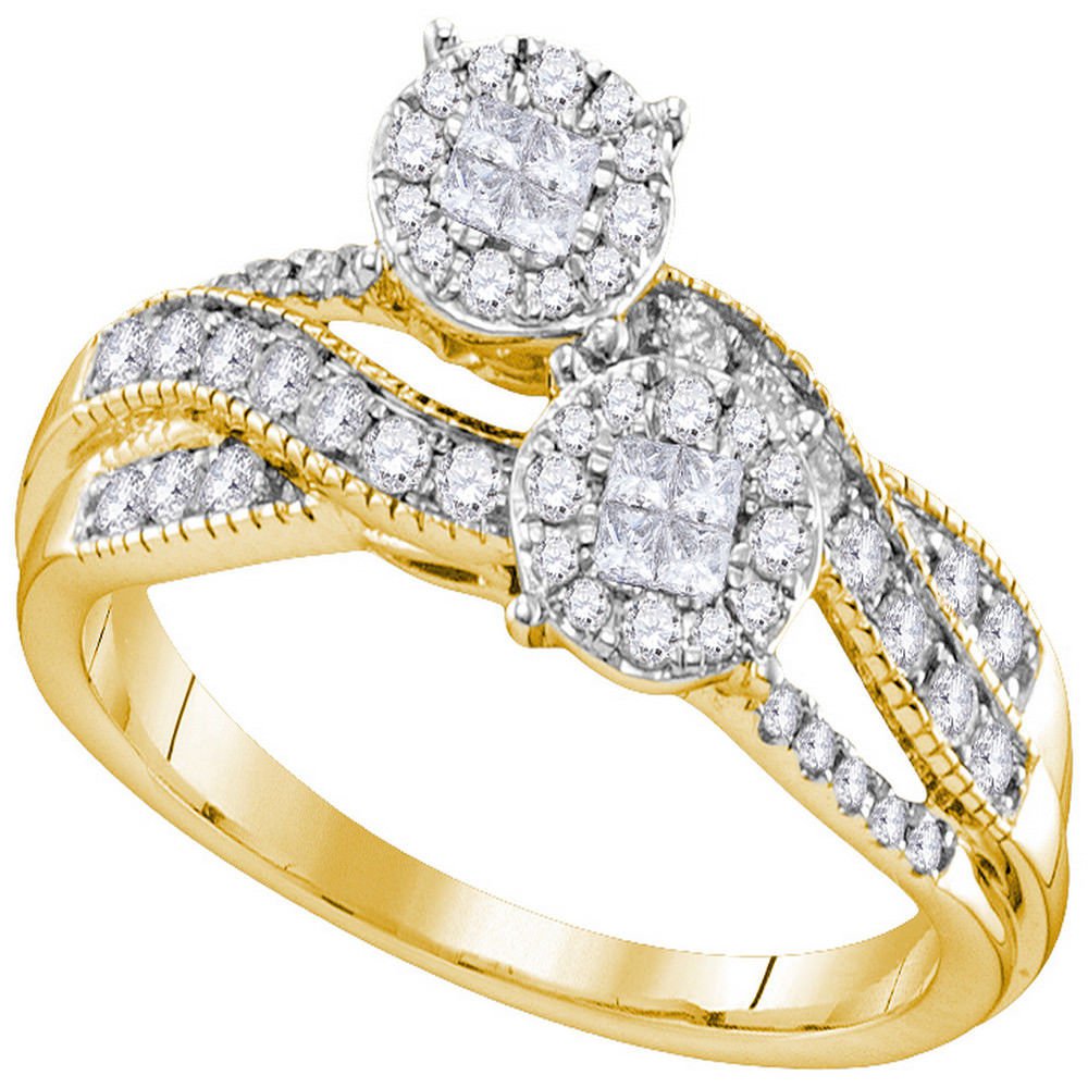 14k Yellow Gold Princess Diamond Cluster Bridal Wedding Engagement Ring ...