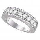 14k White Gold Women's Round Pave-set Diamond Symmetrical Parallel Band 1 Ct