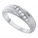 Mens ROUND CUT 0.16 CT White Diamond Wedding BAND Ring for Men 10k White Gold