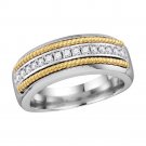 10k White Gold Mens Round Pave-set Diamond Yellow-tone Rope Wedding Band 3/8