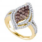 10k Yellow Gold Round Brown Color Enhanced Diamond Cluster Ring 1-1/2