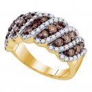 10k Yellow Gold Round Brown Diamond Band Striped Ring 1-1/2 Cttw