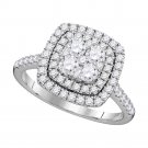 14k White Gold Womens Round Diamond Square Cluster Fashion Ring 1 Cttw