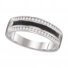 14k White Gold Mens Round Diamond Black-tone Wedding Anniversary Band 1/4 Ctw
