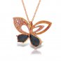 Womens 14K Solid Rose Gold Batterfly Necklace with Natural Diamonds & Sapphires