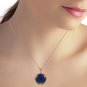 Womens 14K Solid Rose Gold Necklace with Checkerboard Cut Round Dyed Sapphire