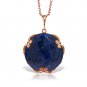 Womens 14K Solid Rose Gold Necklace with Checkerboard Cut Round Dyed Sapphire