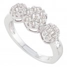 14k White Gold Womens Round Diamond Triple Flower Cluster Ring 3/4 Cttw