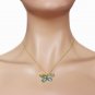 Womens 14K Solid Gold Batterfly Necklace with Natural Diamonds & Blue Topaz