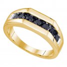 10k Yellow Gold Mens Round Black Color Enhanced Diamond Band Wedding Ring 1.00