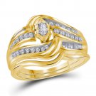 14kt Yellow Gold Marquise Diamond Bridal Wedding Engagement Ring Set 1/2 Ctw