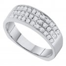 14k White Gold Mens Round Pave-set Diamond Triple Row Wedding Band 1/2 Cttw