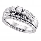 14k White Gold Round 3-stone Diamond Bridal Wedding Engagement Ring Band Set 1/2