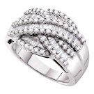 14k White Gold Womens Baguette Round Diamond Crossover Cocktail Band Ring