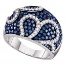 10kt White Gold Womens Round Blue Color Enhanced Diamond Striped Fashion Ring