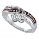 10k White Gold Round Brown Diamond Heart Love Fashion Band Ring 1/4 Cttw