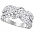 14k White Gold Round Pave-set Womens Diamond Crossover Strand Band 1-1/2 Ct