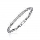Sterling Silver Rhodium Finished Diamond Accented Popcorn Bangle (.14cttw)