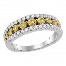 14k White Gold Round Yellow Diamond Band Fashion Ring 2-1/20 Ctw