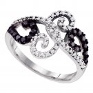 10k White Gold Womens Black Color Enhanced Diamond Swirl Whimsical Band Ring