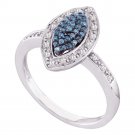 10k White Gold Round Blue Color Enhanced Diamond Marquise-shape Cluster Ring 1/4