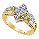 10k Yellow Gold Women's Round Diamond Diagonal Square Cluster Ring 1/4 Ct