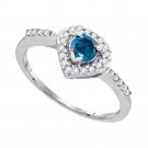 10k White Gold Round Blue Color Enhanced Diamond Solitaire Heart Frame Ring 1/2