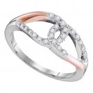 10kt Two-tone White Rose Gold Womens Round Diamond Loop Lasso Knot Band Ring