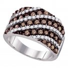 10k White Gold Round Brown Color Enhanced Diamond Striped Band Ring 1-1/3 Ctw