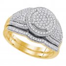 10k Yellow Gold Round Diamond Cluster Bridal Wedding Engagement Ring band Set