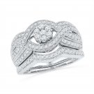 10k White Gold Diamond Cluster Twist Bridal Wedding Engagement Ring Set 3/4 Ctw