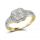 10kt Yellow Gold Womens Round Diamond Square-shape Cluster Split-shank Ring