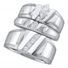 14k White Gold Marquise Diamond Men Womens Trio Bridal Wedding Ring Band Set WG