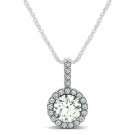 14k White Gold Diamond Halo Round Style Pendant (5/8 cttw)