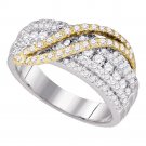 10k White Gold Womens Round Diamond Yellow-tone Crossover Stripe Band Ring