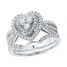 10kt White Gold Round Diamond Heart Bridal Wedding Engagement Ring Band Set
