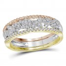 3-Piece Stackable Classic Diamond Wedding Band Set Women's 10k White Yellow Rose
