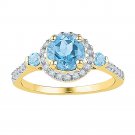 Womens Round Lab-Created Blue Topaz Solitaire Diamond Ring 1/5ct 10k White Gold