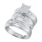 10k White Gold His Her Round Diamond Cluster Matching Bridal Wedding Ring Set