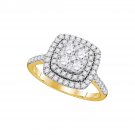 14k Yellow Gold Womens Round Diamond Square Double Halo Cluster Ring 1 Cttw